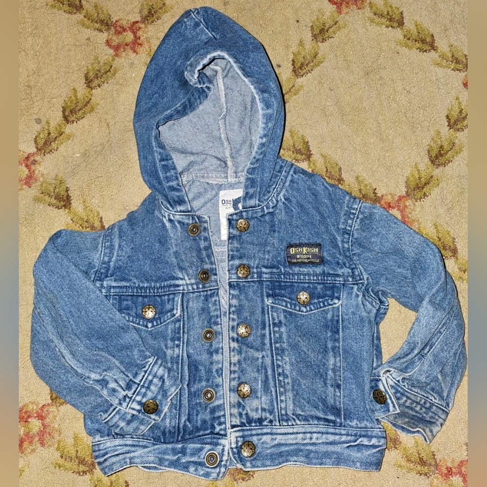 Vibtage OshKosh B'gosh Kids Blue Denim Jacket with Hood Sz 3t